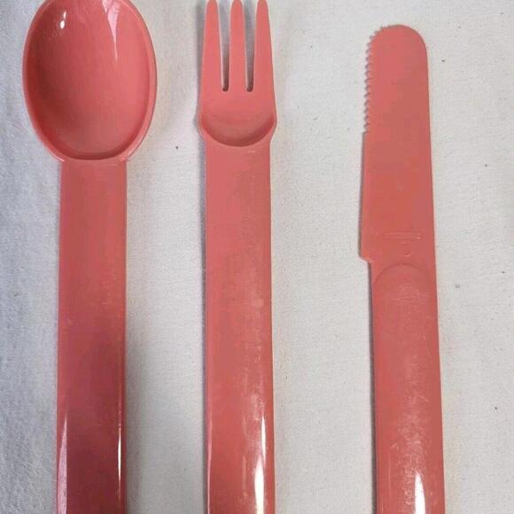 Vintage Swedish  Plastic Utensils Set. Picnic Camping Fork Spoon Knife Colorful - Picture 4 of 8